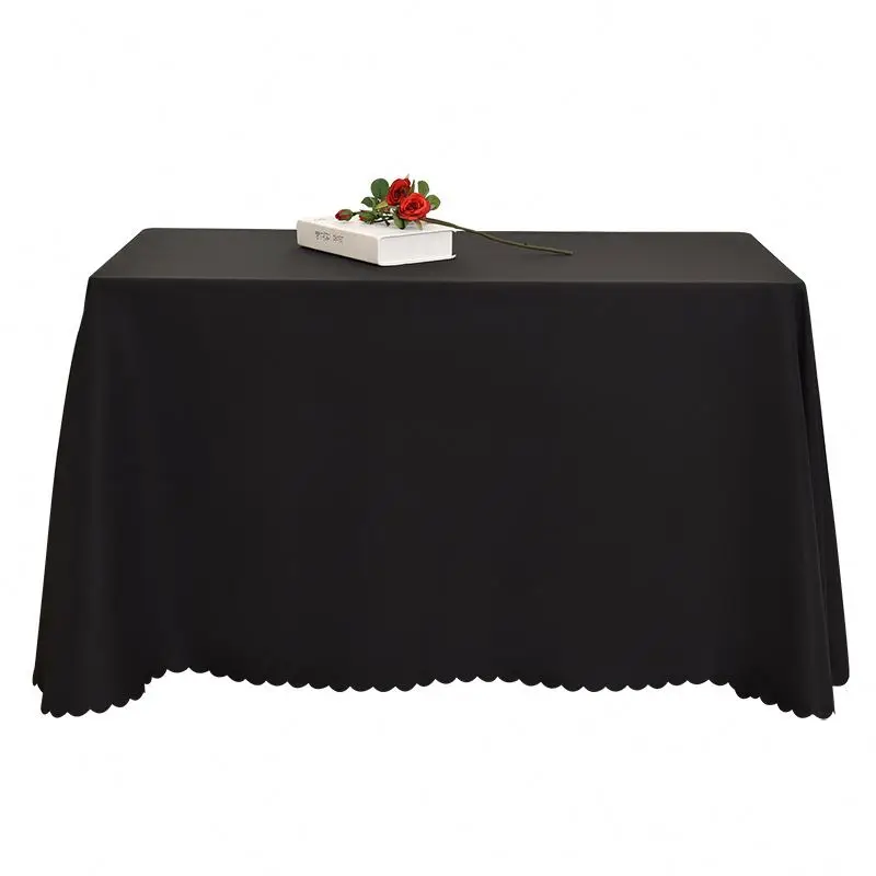 Factory cheap polyester rectangle white tablecloth for weddings party