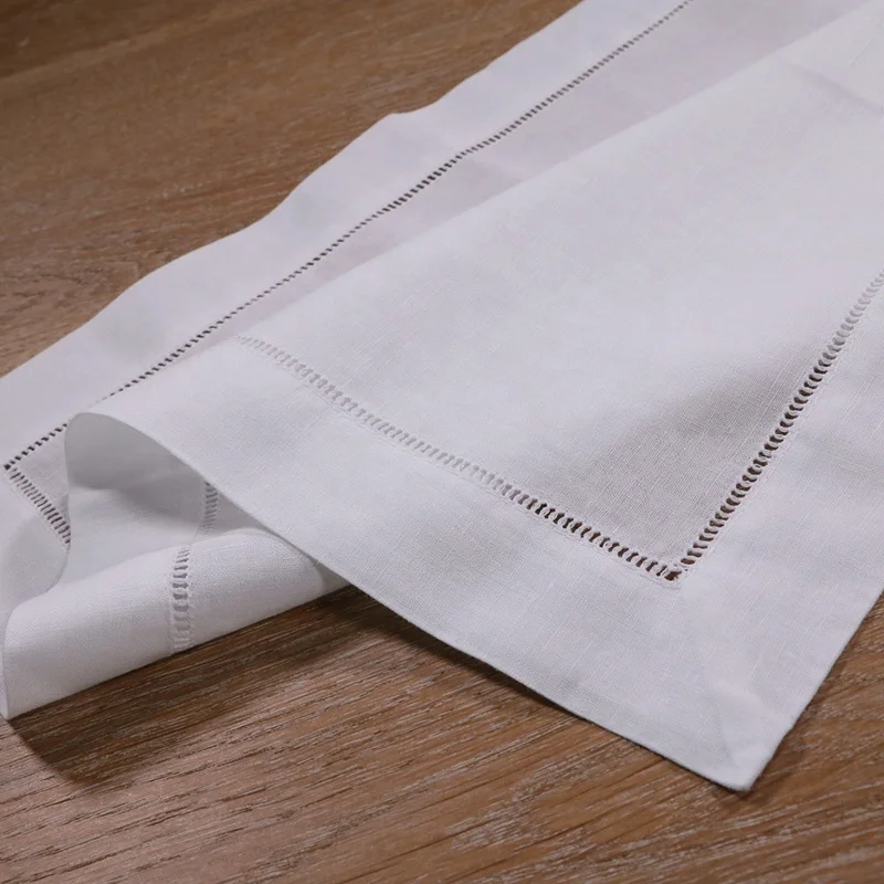 N002-22 белые столовые салфетки Hemstitch-55/45 смесь льна и хлопка-55x55 см, тканевая столовая салфетка с лестницей Hemstitch