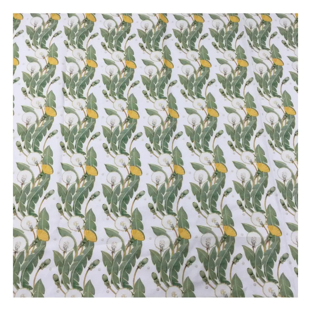 The factory outlet custom dandelion flowers digital printing twill cotton white sateen fabric