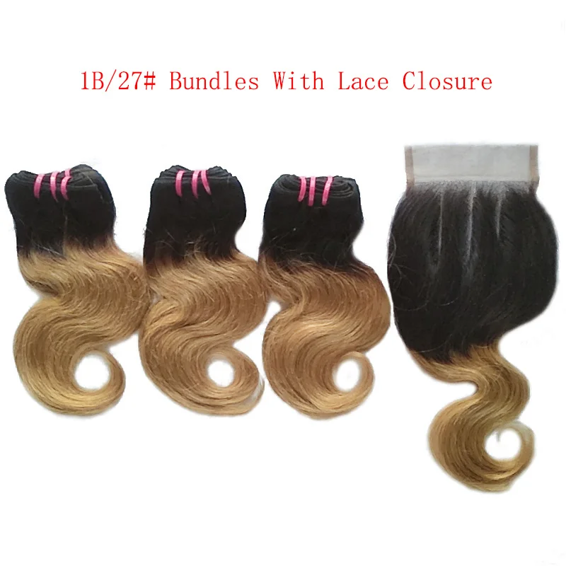 
3 Ombre Bundles With Closure Colored Hair Weave With Closure Body Wave Human Hair Extensions With Lace Closure 