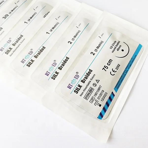 Неабсорбируемые плетеные или многонитевые шелковые швы USP, размер для общего закрытия или лигирования мягких тканей