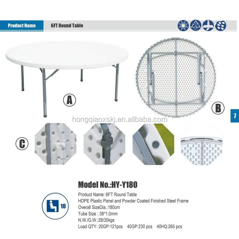 180cm 1.8m 6FT Banquet catering Plastic Folding table,modern easy storage restaurant 6ft folding round table