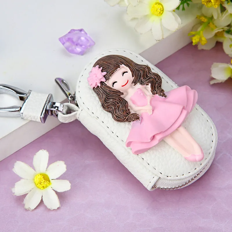 
Personalized Custom LOGO Cheap Real Leather Key Wallet Keychain Detachable Car Key Holder Organizer For Car 