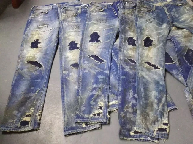 Lotfeel  OEM custom high quality ripped slim fit man cotton heavy washing denim japanese selvedge denim jeans man