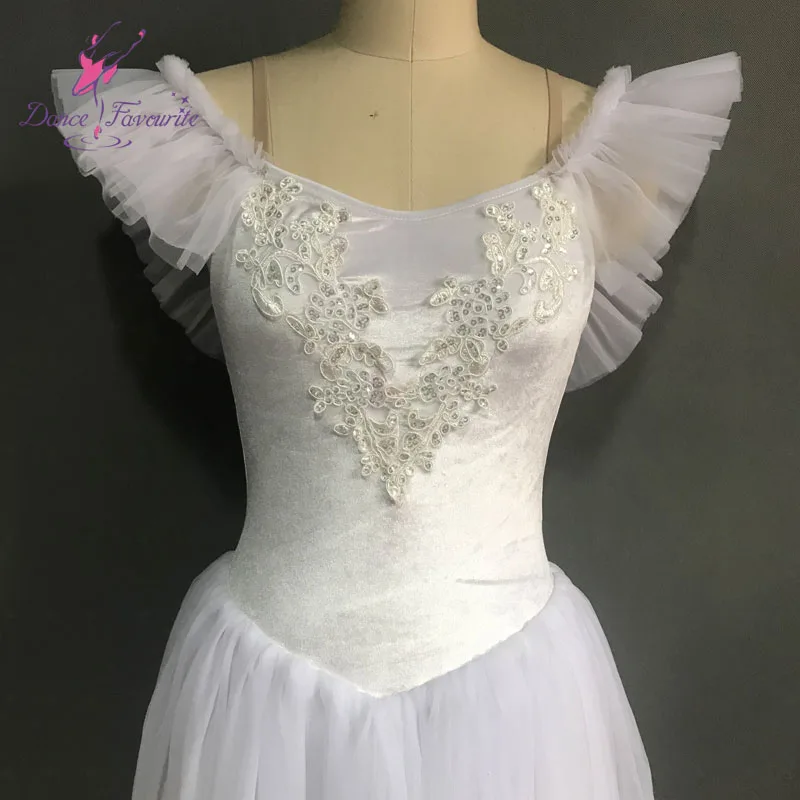 Girls Swan White Long Ballet Dance Dress Romantic Tutu for Performance 18582