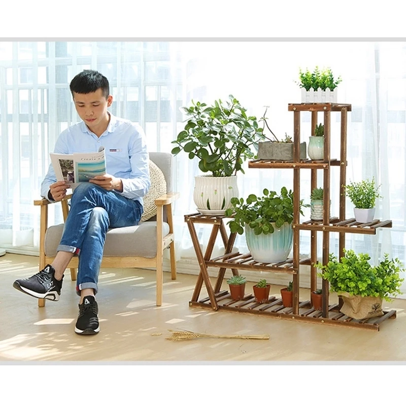 Wooden Plant Flower Display Stand Wood Pot Shelf Storage Rack Strong and Firm for Home and Garden