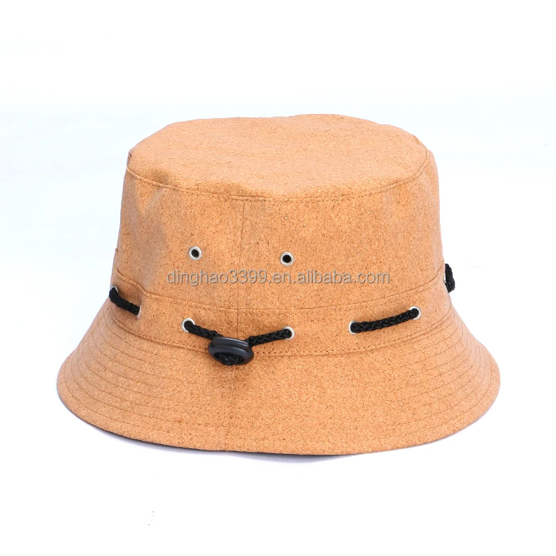 Korea fashion waterproof cork bucket hats for gifts; Dongguan wholesale adjustable size recyclable soft cork paper bucket hats