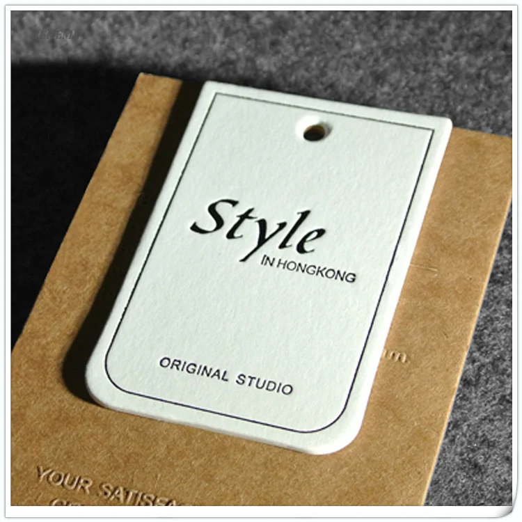 900GSM Letterpress Thick White Cotton Cardboard Paper Clothes Hang Tag with Eyelet and String