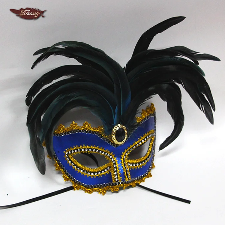 Beautiful Design Feather Mask Cock Feather Mask And Rooster Feather With Diamond For Carnival Mask