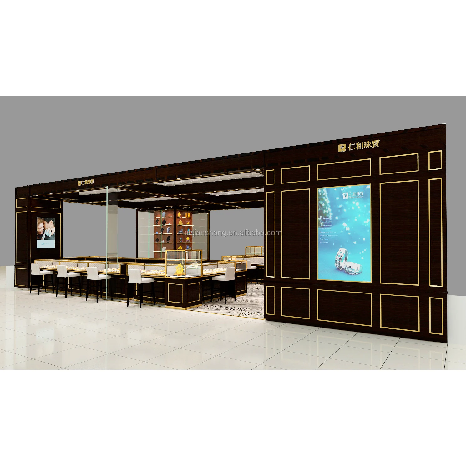 Modern Luxury wooden Wall Store Glass Jewelry designs Display case Showcase For Sale