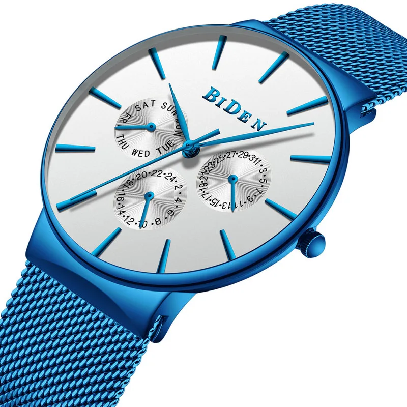 WJ-7379 Stainless Steel Handwatches BIDEN Brand Men Watches Big Face Business OEM PE801 Movement Quartz Wrist Watches