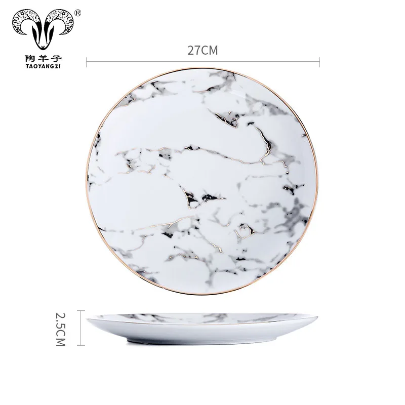 Luxury dinner dinnerware plate set gold rim marble ceramic plate