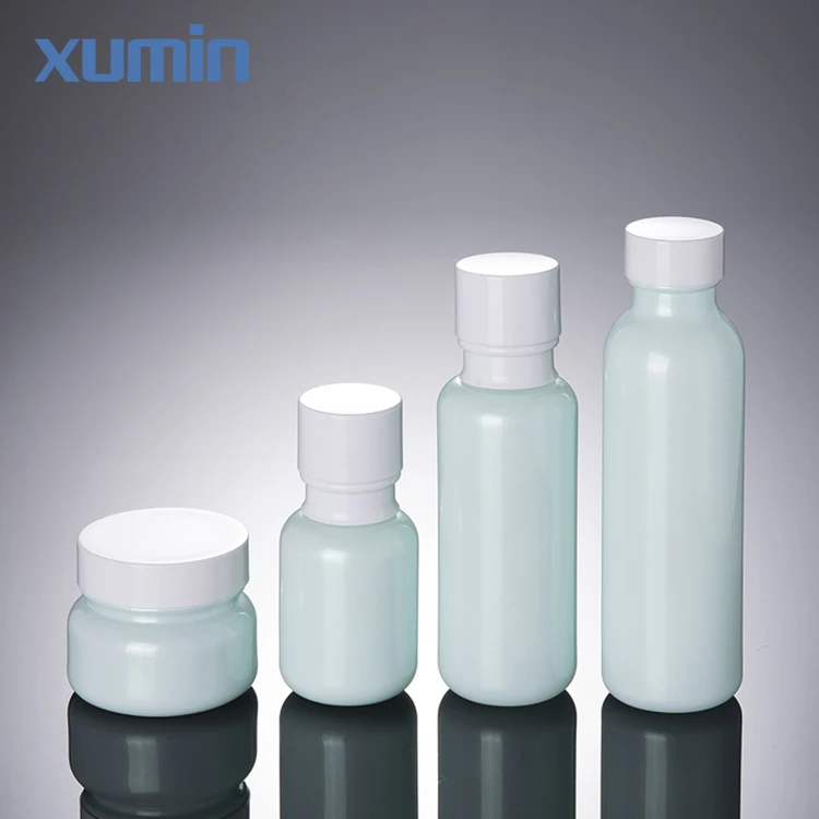 Wholesale 50g glass cream jars and 50ml 110ml 150 ml blue bottle glass 150ml cosmetic glass packaging for skin care bottle
