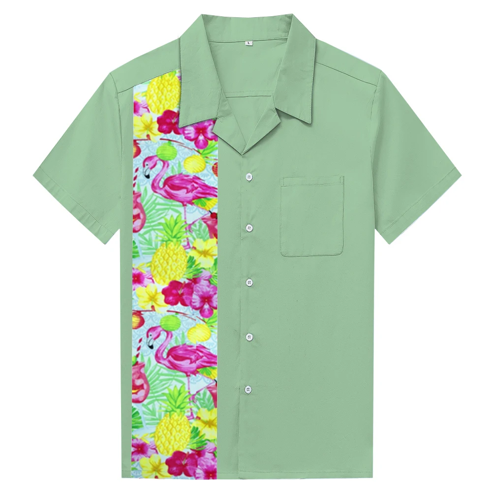 Vintage Retro Camisa Latest Flamingo Pattern Bowling Shirts Designs For Men