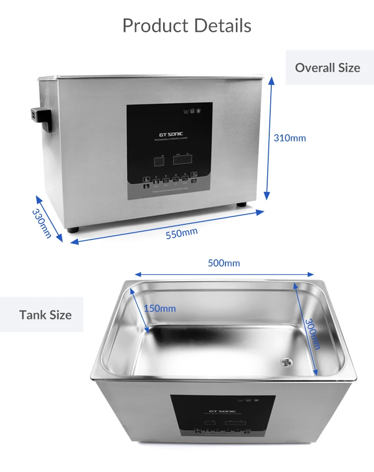 GT SONIC-D20 stainless steel ultrasonic cleaner for lab and dental cleaning ultrasonic cleaning machine With Degas