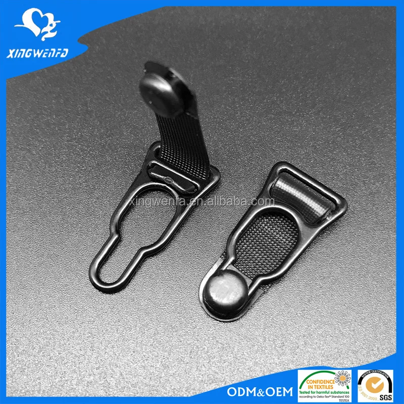 Garment accessories 12mm metal garter Black nylon coated metal suspender garter hook clip
