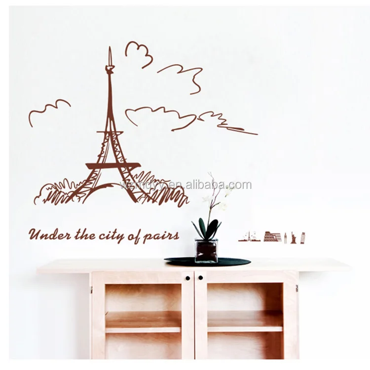 
paris eiffel tower waterproof wall sticker art decoration living wall decal 