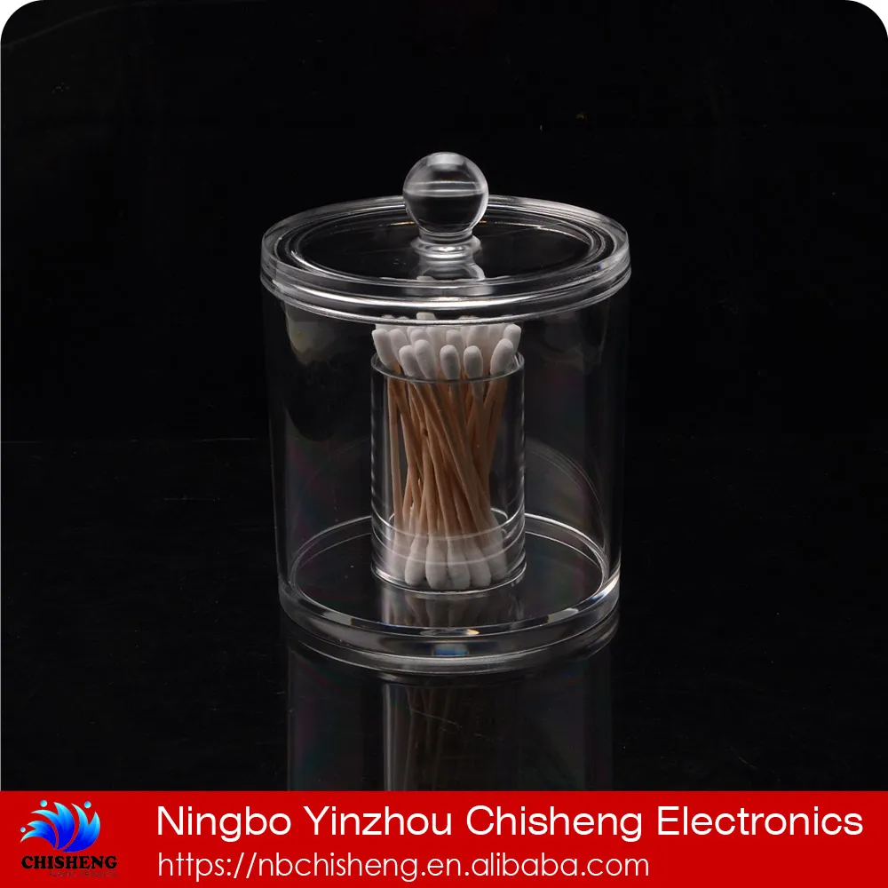 high quality transparent acrylic round with cover cotton swab box Cosmetic tip box cosmetic storage box