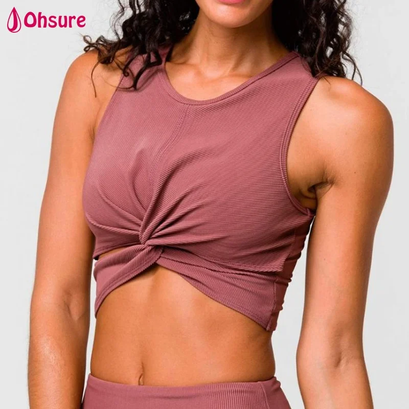 
Wholesale front twist sports crop top yoga running singlets womens gym fitness tank top 