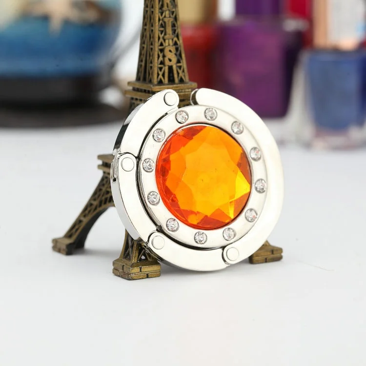 Factory direct price metal foldable table top hand bag hook hanger table hanger hook with precious stone