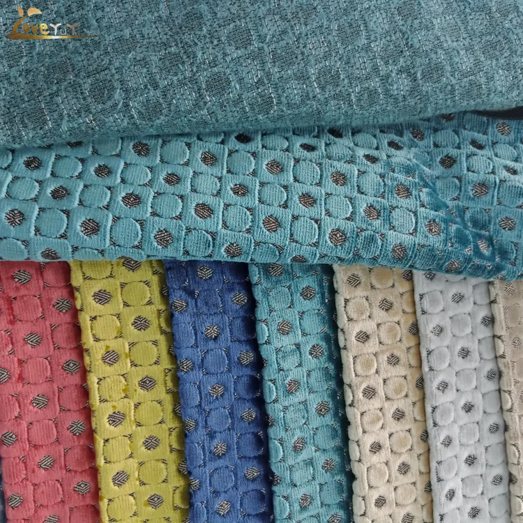 Beautiful Square and circle design jacquard cut velvet advanced curtain fabric advanced villa sofa fabric