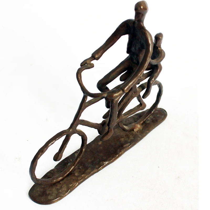 Vintage style antique cast iron couple father and son  bike figurine home decoration statue for sale