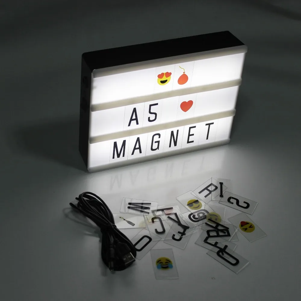 Combination LED Night Light Box USB Port DIY Black Letters Cards Lamp Message Board Party Sign Cinema Lightbox A5