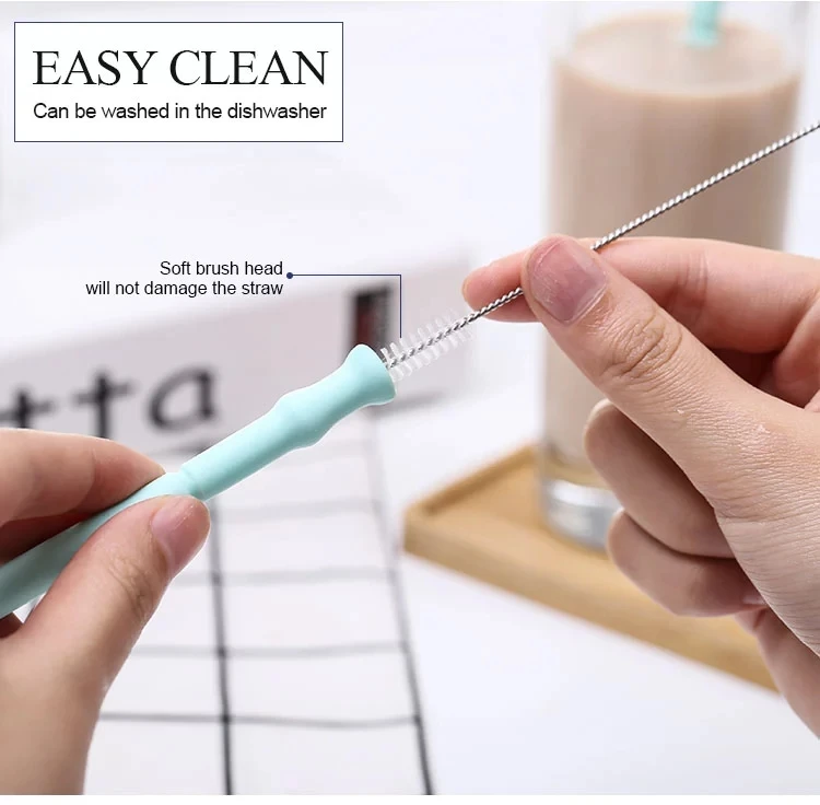 
Reusable Folding Silicone Collapsible Drinking Outdoor Straw with case with Cleaning Brush Reusable Folding 