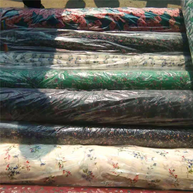
cheaper price pure silk crinkle printed floral glitter printed chiffon linen fabric in yiwu stocklot cheap price 