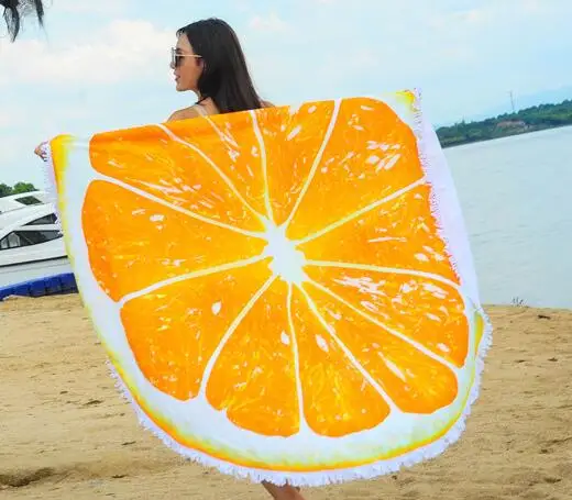 Summer hot sell reactive printing fruit oranges design round beach towels