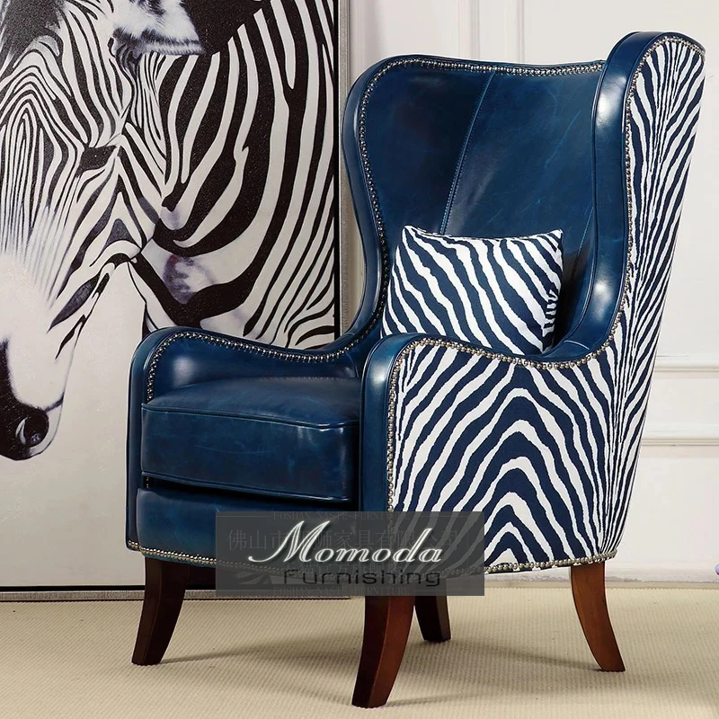 N530 traditional classic Style rustic cow leather club coffee shop visiting living room lounge wing Chairs sillon orejero