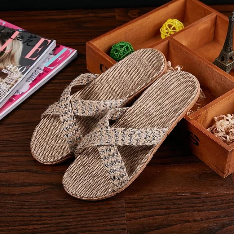 hot sale summer woman man straw jute fashion beach slipper sandals