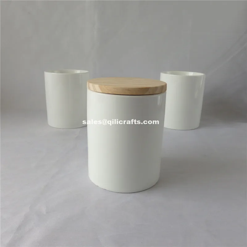Fine porcelain ceramic candle jar ceramic storage jars with wooden lid