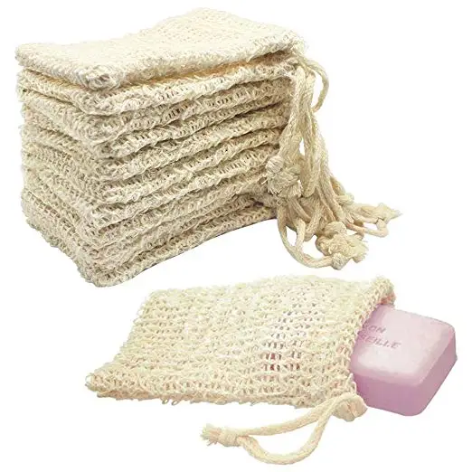 Eco Friendly Natural Cotton Drawstring Mesh Hemp Exfoliating Saver Sisal Soap Bag Pouch