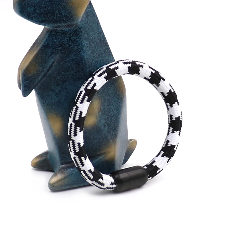 NEW ARRIVAL Stainless Steel Black Matt Finished Magnetic Clasp with Black and White Braided Nylon Rope Bracelet