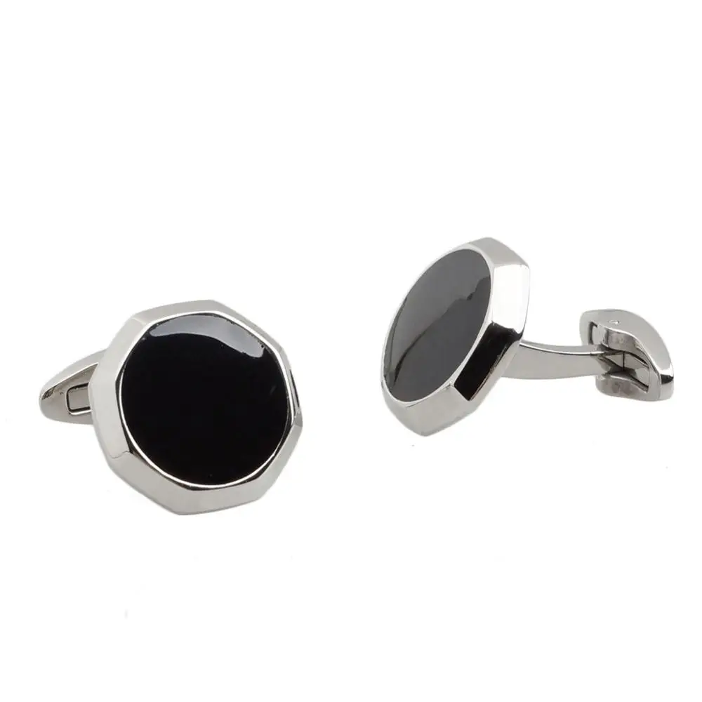 Fashion Polygonal Cufflinks Black Enamel Octagon Custom Vintage Metal Cufflinks
