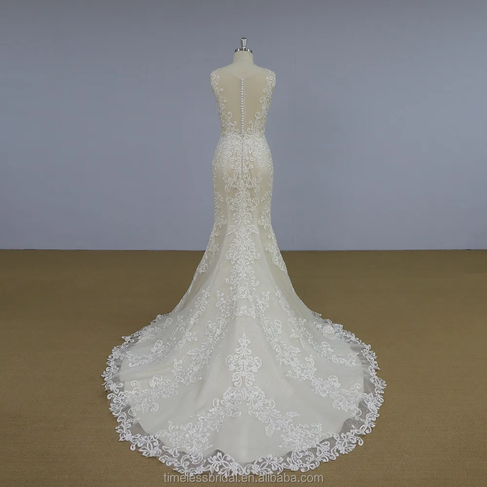 2018 spring fashion champagne mermaid lace wedding gowns bridal dress