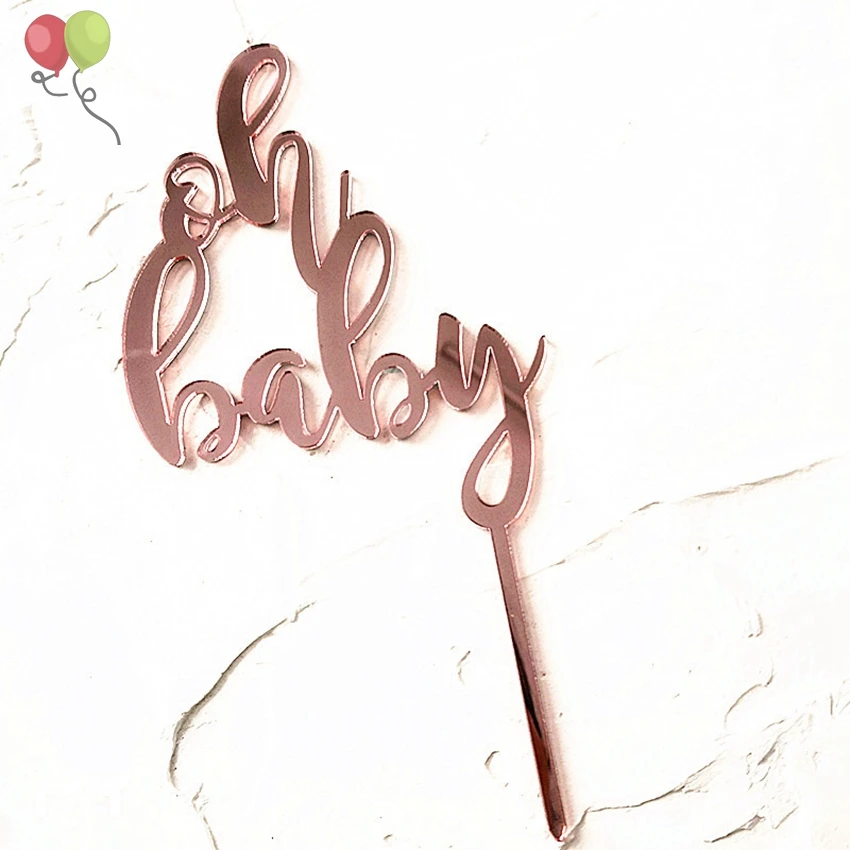 Rose Gold Acrylic Oh Baby Cake Topper Cupcake Toppers Baby Shower Party Supplies SQ266