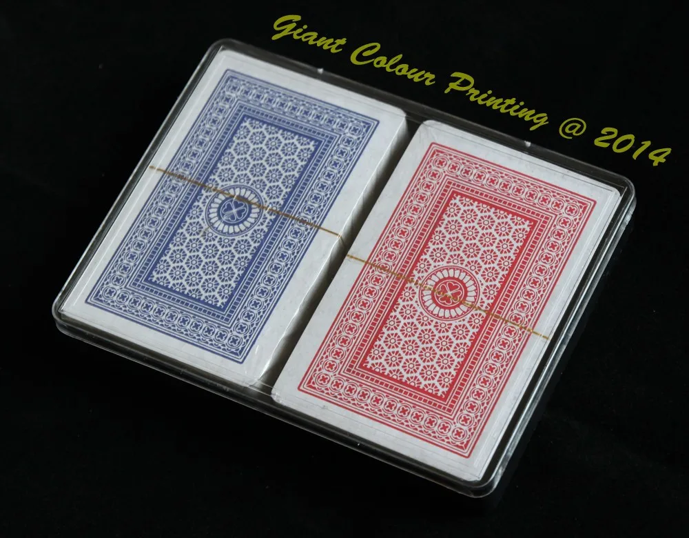 
DOUBLE DECK PLASTIC BOX PAPER SLEEVE POKER SIZE PLAYING CARDS 