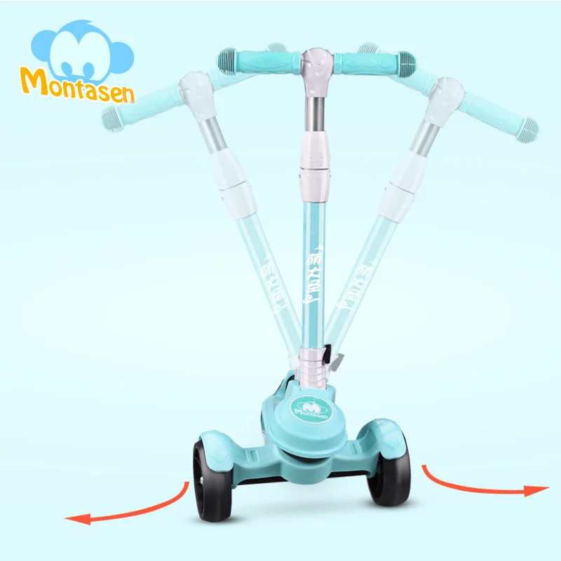 
Montasen M8003 Hot Sale Plastic Flashing Wheels Foldable Stable Gravity Steering 3 Wheels Scooter Child Scooter 