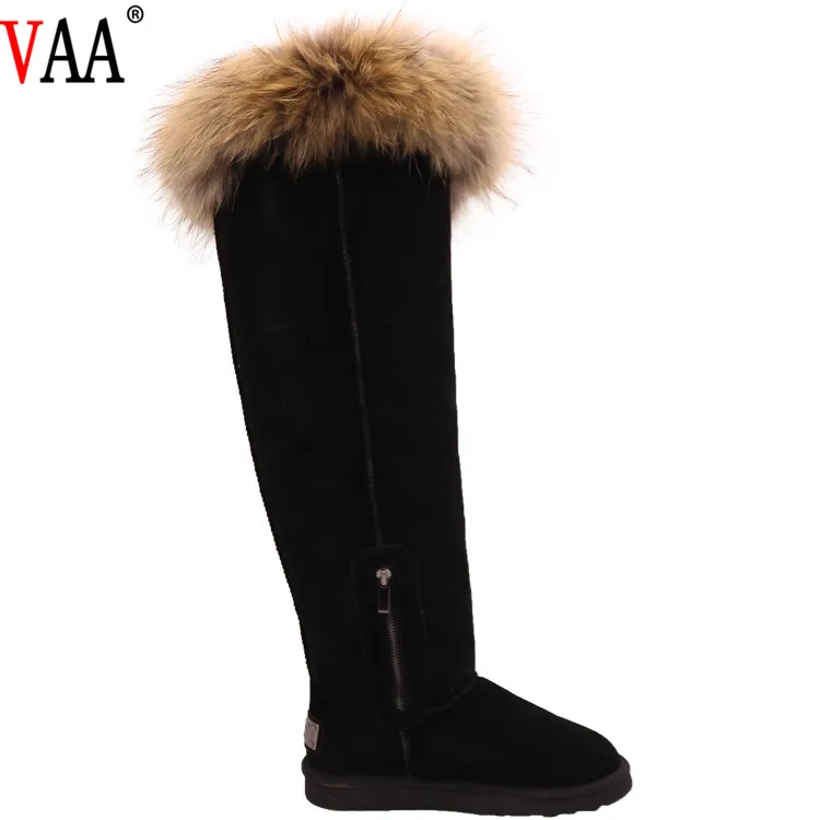 
CF-282 Natural Racoon Fur Outside Winter Women Thigh Length Long High Knee Boots 