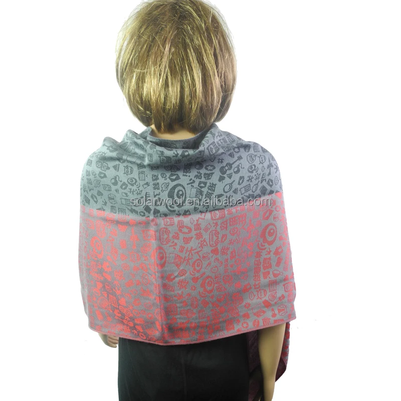 Solarwool Anti-Shrink Comfortable Fashional National Printed Merino Wool Scarf Shawl