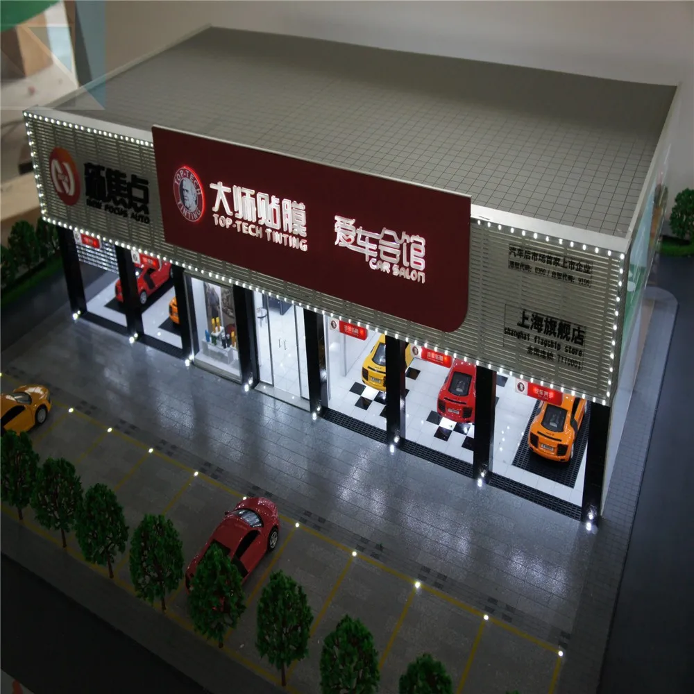 Customized Scale 1:150 Showcase Building Model ,4S Shop model with Cars Model Building