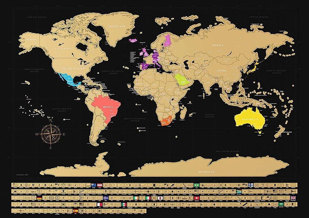 
Large Travel scratch off world map printing with US States and Canada State 