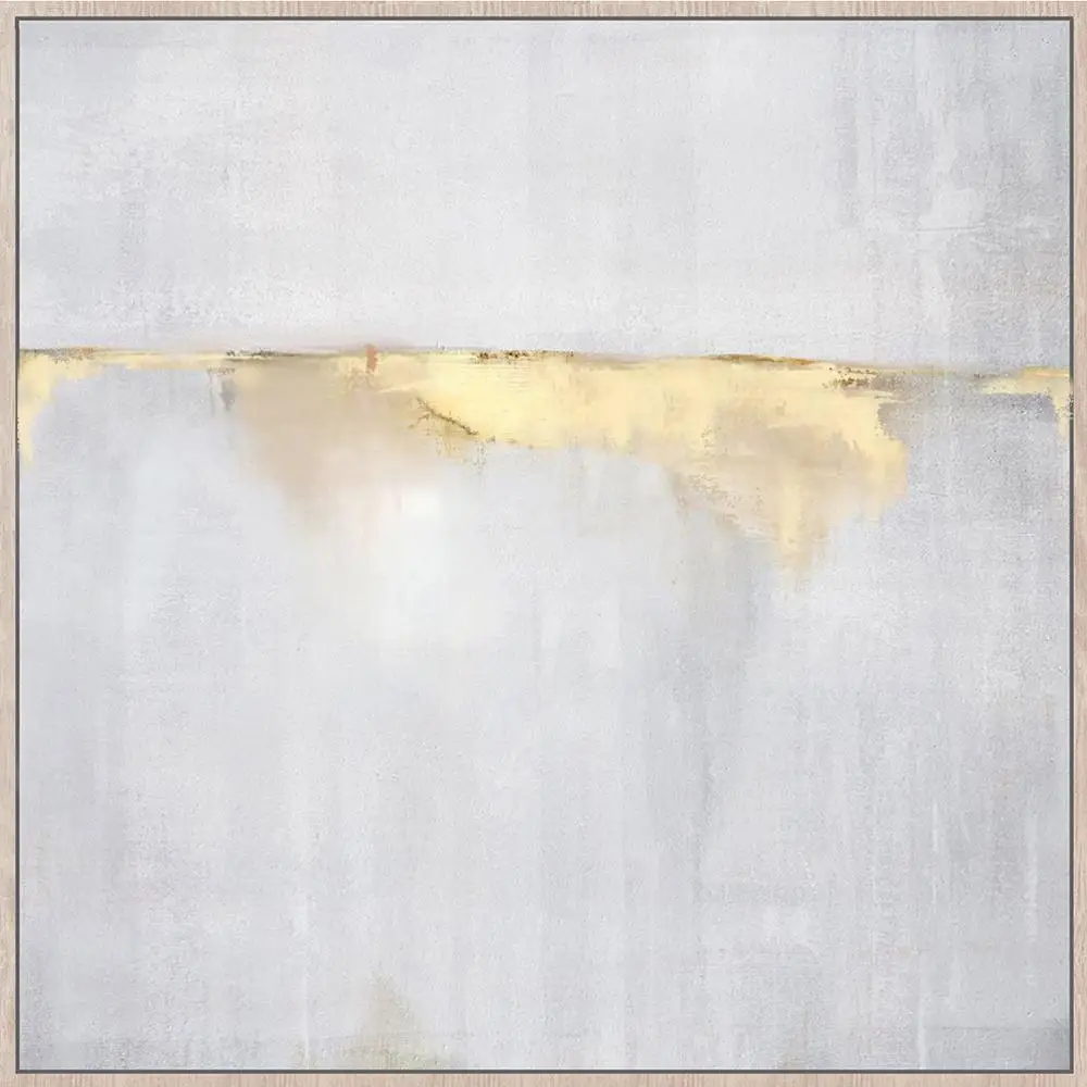 Modern Square Shape Framed Handmade Canvas Gold Abstract Oil Painting for Hotel Decoration