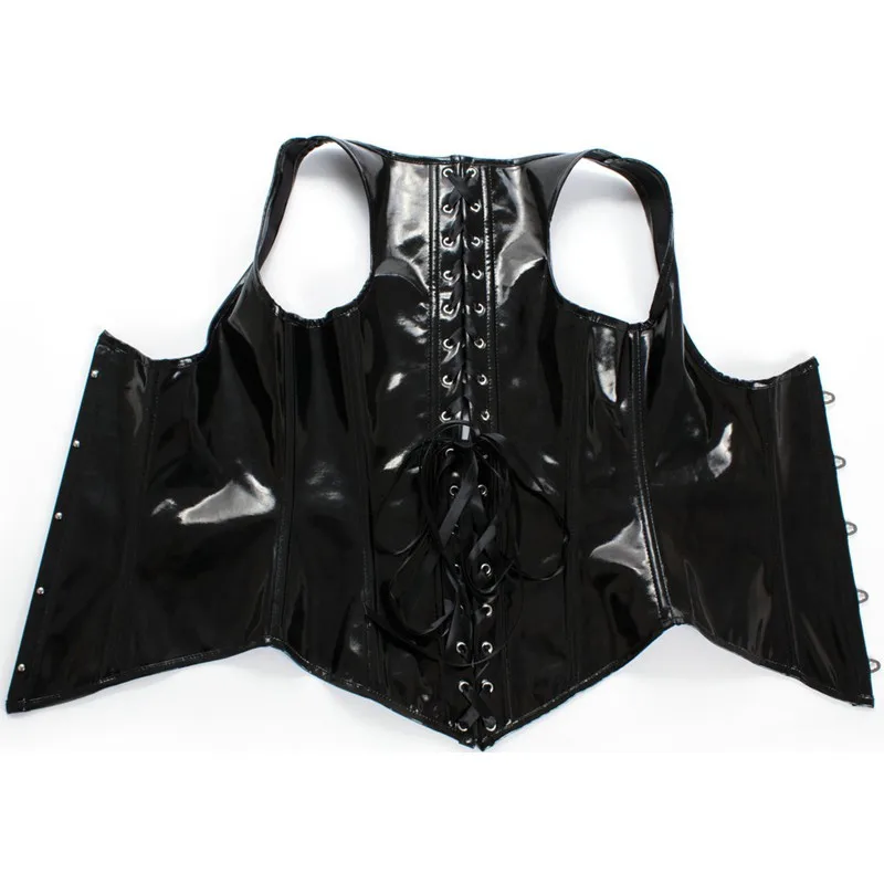 Black Glossy PVC Leather Underbust Corset Vest Boning slimming xxl sexy leather corset
