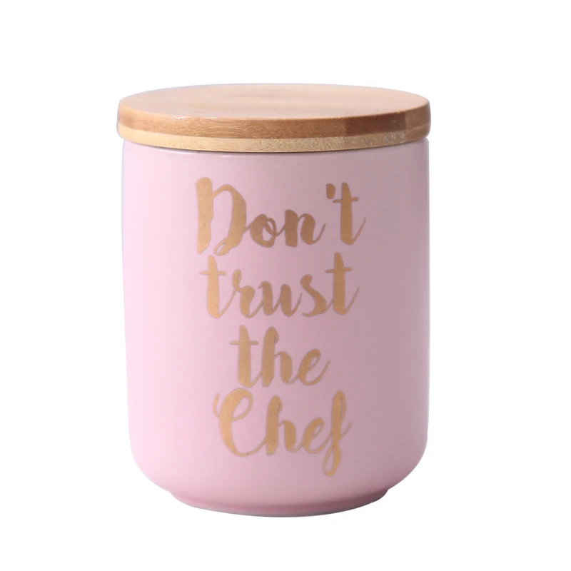 Домашний Кухонный Контейнер для соли и сахара, столовые приборы, керамические банки для специй, конфет, свечей с деревянной крышкой