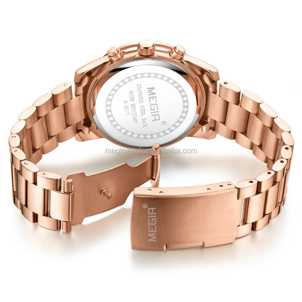Megir factory girl latest hand watch jam tangan wanita chinese wholesale women wristwatch sports style chrono rose gold watches