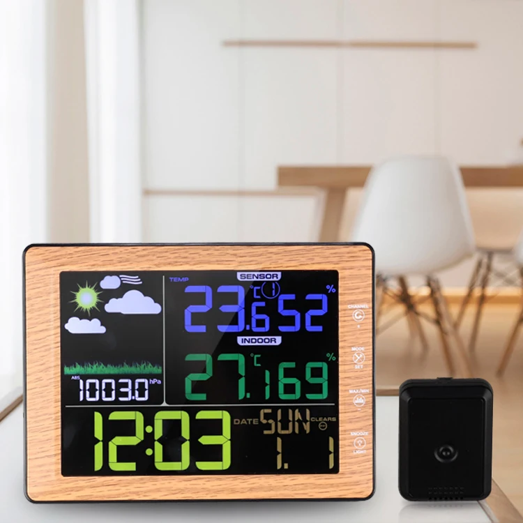 
Multifunctional Digital Color Screen Weather Station Wall Clock Digital Alarm Clock Weather Forecast Clock With Qi Charger 