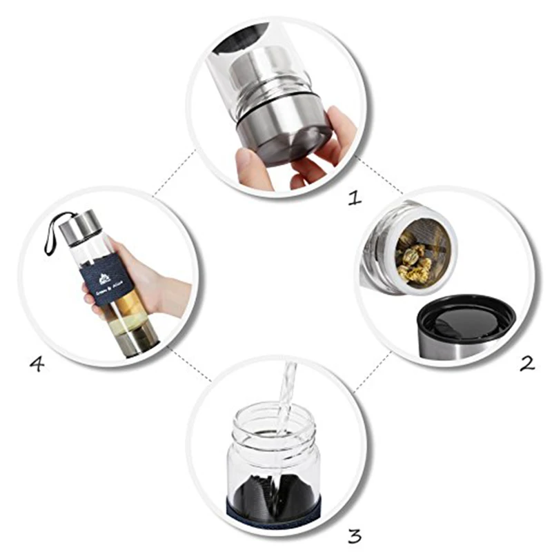 Glass Drinking Bottle With Sleeve Tea Glass With Filter BAP Free 450ml